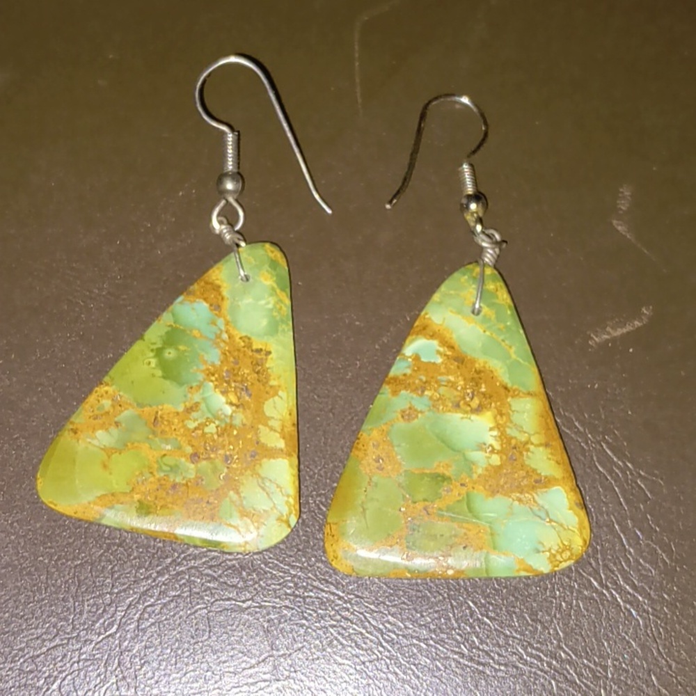Beautiful Green, Turquoise Triangle silver earrings.